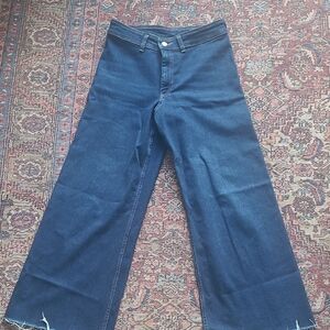 Zara Marine Wide-Leg, High-Rise Blue Jeans